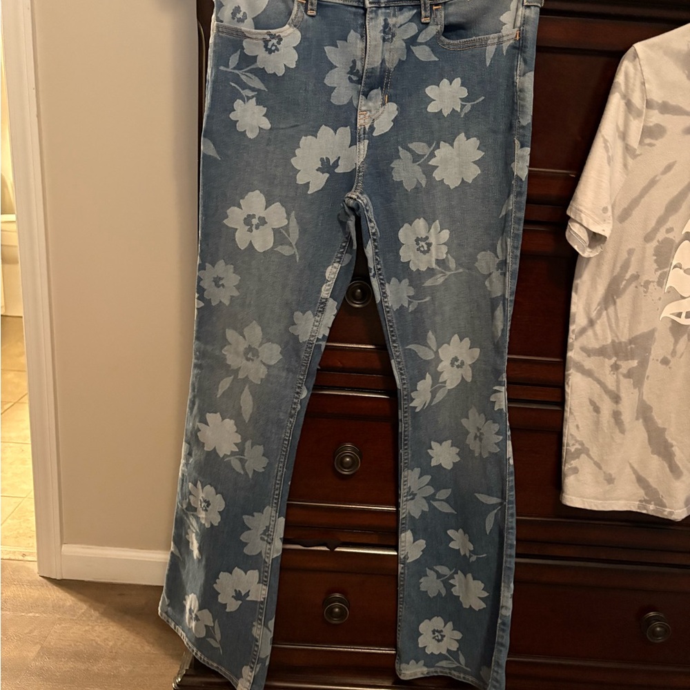 Abercrombie Kids Blue Floral High Rise Jeans